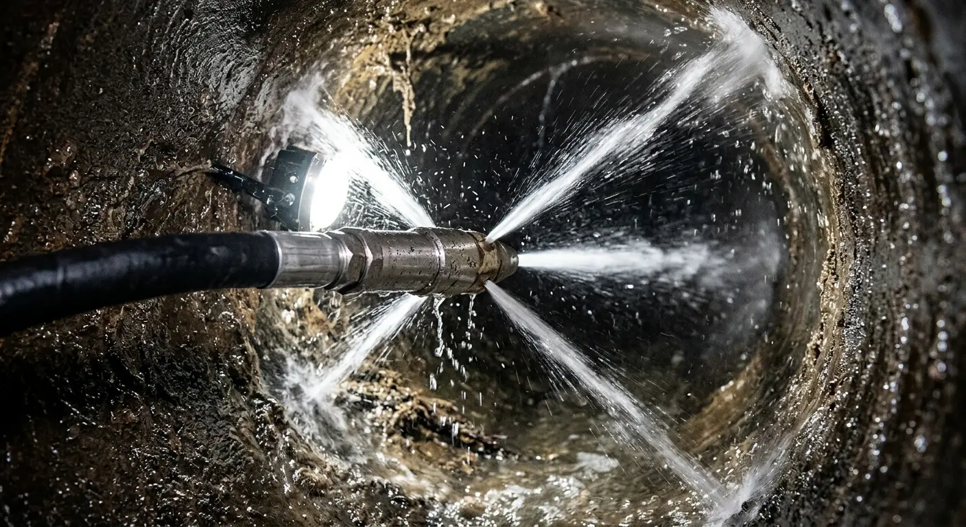 High-pressure hydro jetting nozzle cleaning sewer pipe for Sewer Cleanout in Holmen